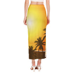 Tropical Beach Sunset Print Side Slit Maxi Skirt