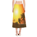 Tropical Beach Sunset Print Side Slit Midi Skirt