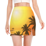 Tropical Beach Sunset Print Side Slit Mini Skirt