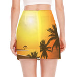 Tropical Beach Sunset Print Side Slit Mini Skirt