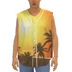 Tropical Beach Sunset Print Sleeveless Baseball Jersey