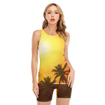 Tropical Beach Sunset Print Sleeveless One Piece Swimsuit
