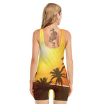 Tropical Beach Sunset Print Sleeveless One Piece Swimsuit