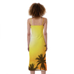 Tropical Beach Sunset Print Slim Fit Midi Cami Dress
