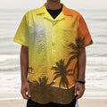 Tropical Beach Sunset Print Textured Short Sleeve Shirt