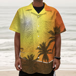 Tropical Beach Sunset Print Textured Short Sleeve Shirt