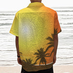 Tropical Beach Sunset Print Textured Short Sleeve Shirt