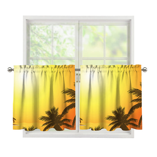 Tropical Beach Sunset Print Tier Curtains