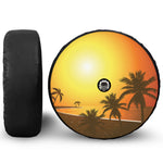 Tropical Beach Sunset Print Tire Cover With Camera Hole