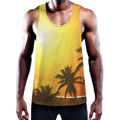 Tropical Beach Sunset Print Men's Workout Tank Top