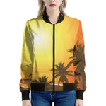 Tropical Beach Sunset Print Women's Bomber Jacket