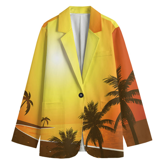 Tropical Beach Sunset Print Women's Cotton Blazer