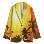 Tropical Beach Sunset Print Women's Cotton Blazer