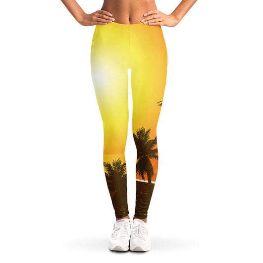 Tropical Beach Sunset Print Women's Leggings