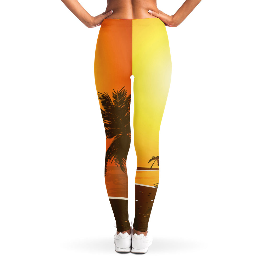 Tropical Beach Sunset Print Women's Leggings