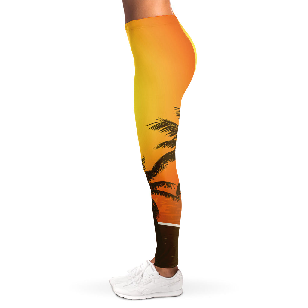 Tropical Beach Sunset Print Women's Leggings