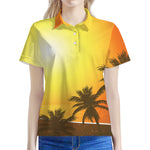 Tropical Beach Sunset Print Women's Polo Shirt