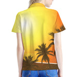Tropical Beach Sunset Print Women's Polo Shirt