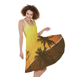 Tropical Beach Sunset Print Women's Sleeveless Dress