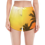 Tropical Beach Sunset Print Women's Split Running Shorts