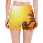 Tropical Beach Sunset Print Women's Split Running Shorts