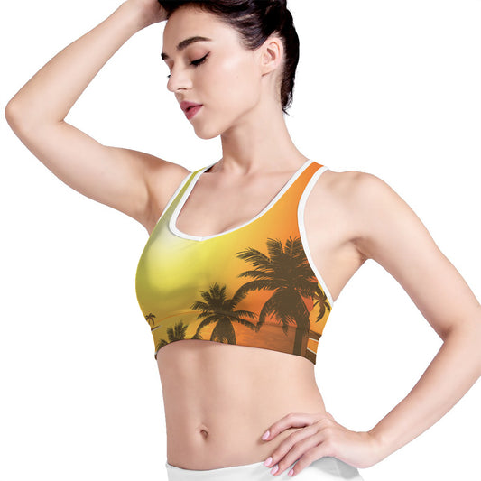 Tropical Beach Sunset Print Women's Sports Bra