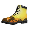 Tropical Beach Sunset Print Padded Collar Lace Up Boots