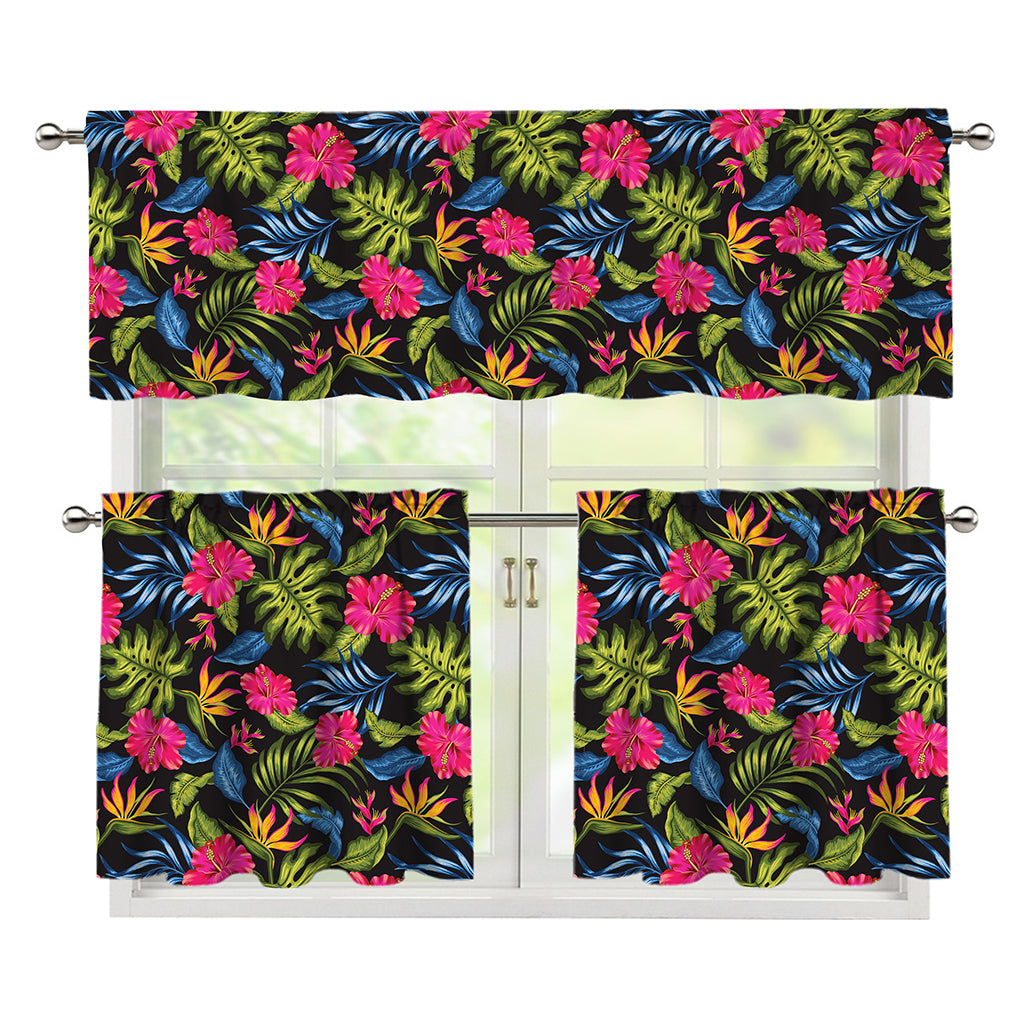 Tropical Bird Of Paradise Pattern Print 3 Piece Kitchen Curtains