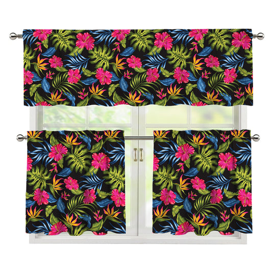 Tropical Bird Of Paradise Pattern Print 3 Piece Kitchen Curtains