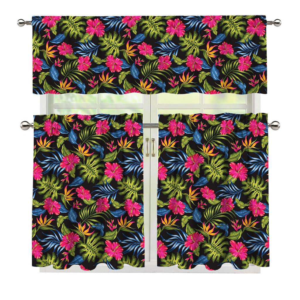 Tropical Bird Of Paradise Pattern Print 3 Piece Kitchen Curtains