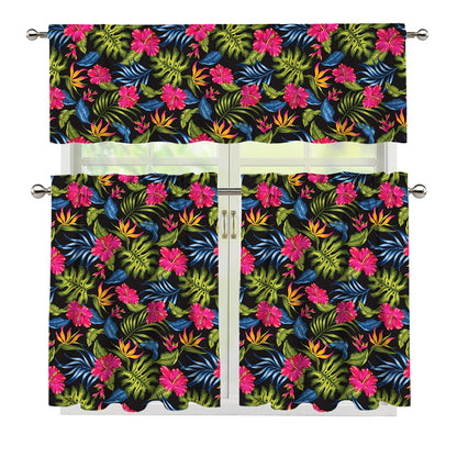 Tropical Bird Of Paradise Pattern Print 3 Piece Kitchen Curtains