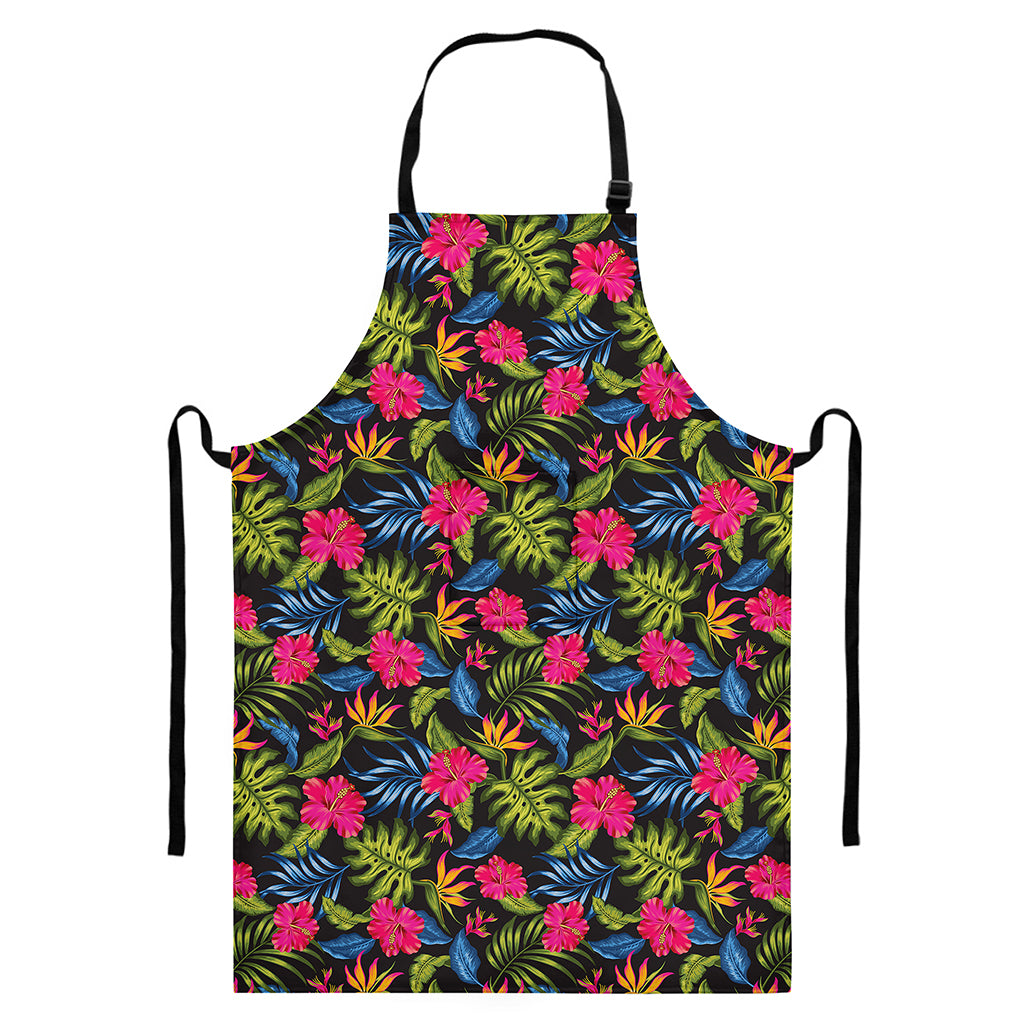 Tropical Bird Of Paradise Pattern Print Bib Apron With Pocket