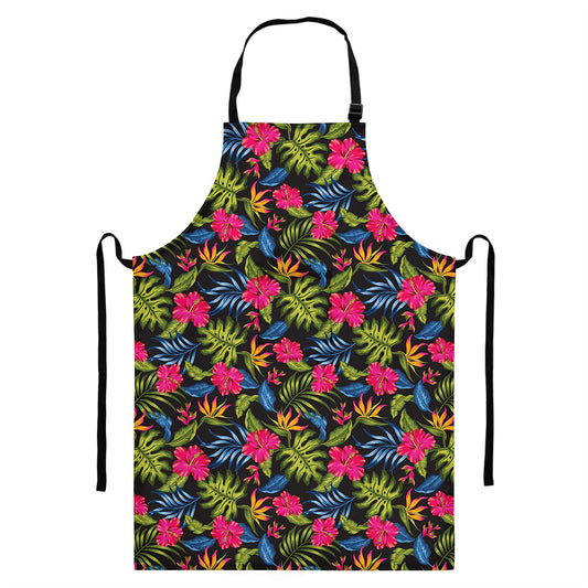 Tropical Bird Of Paradise Pattern Print Bib Apron With Pocket