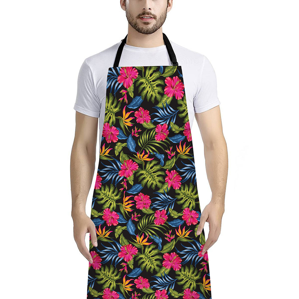 Tropical Bird Of Paradise Pattern Print Bib Apron With Pocket