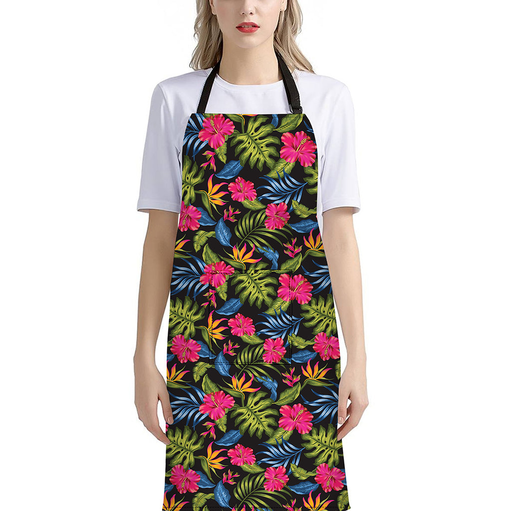 Tropical Bird Of Paradise Pattern Print Bib Apron With Pocket