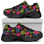 Tropical Bird Of Paradise Pattern Print Black Chunky Shoes