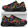 Tropical Bird Of Paradise Pattern Print Black Chunky Shoes