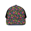 Tropical Bird Of Paradise Pattern Print Black Mesh Trucker Hat