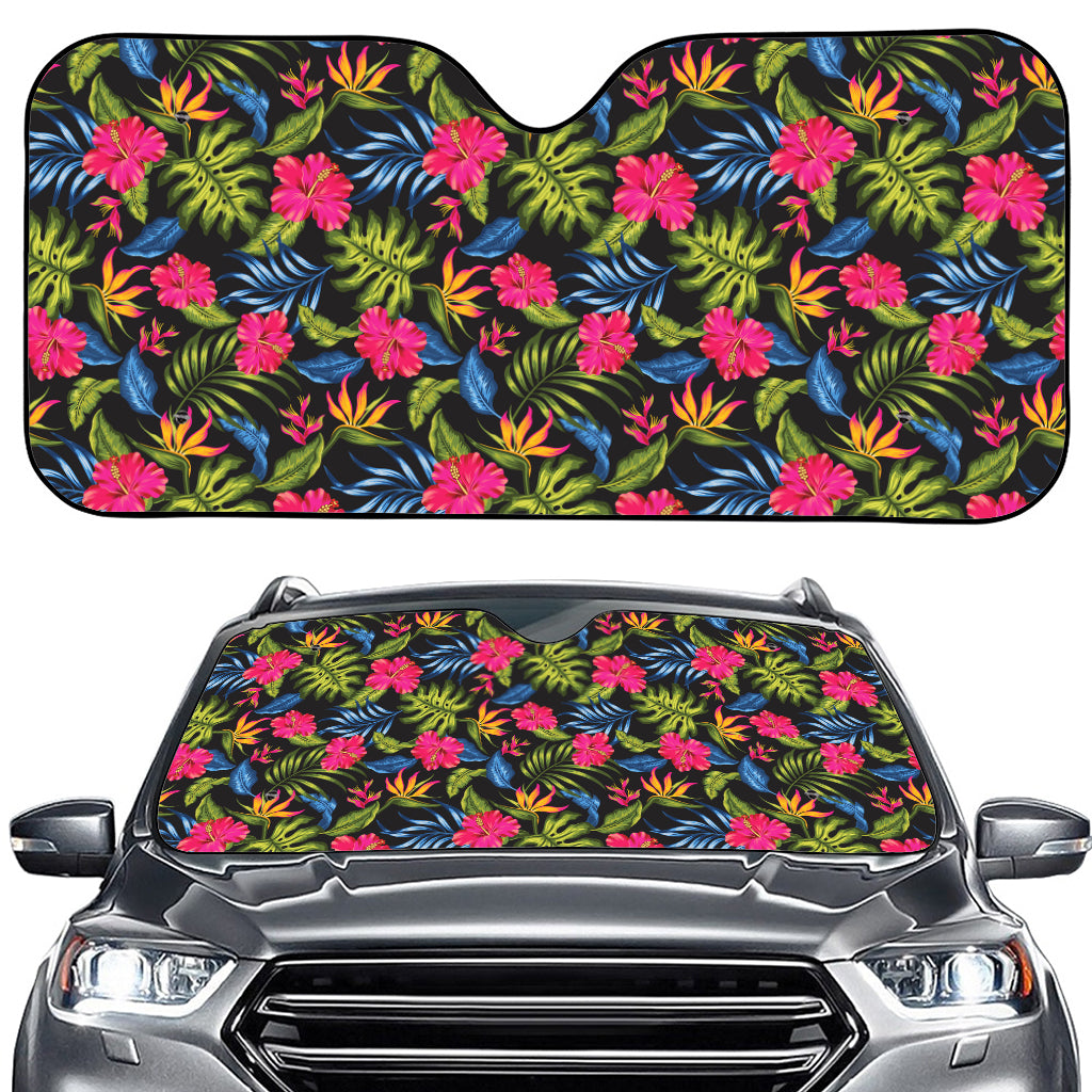 Tropical Bird Of Paradise Pattern Print Car Windshield Sun Shade