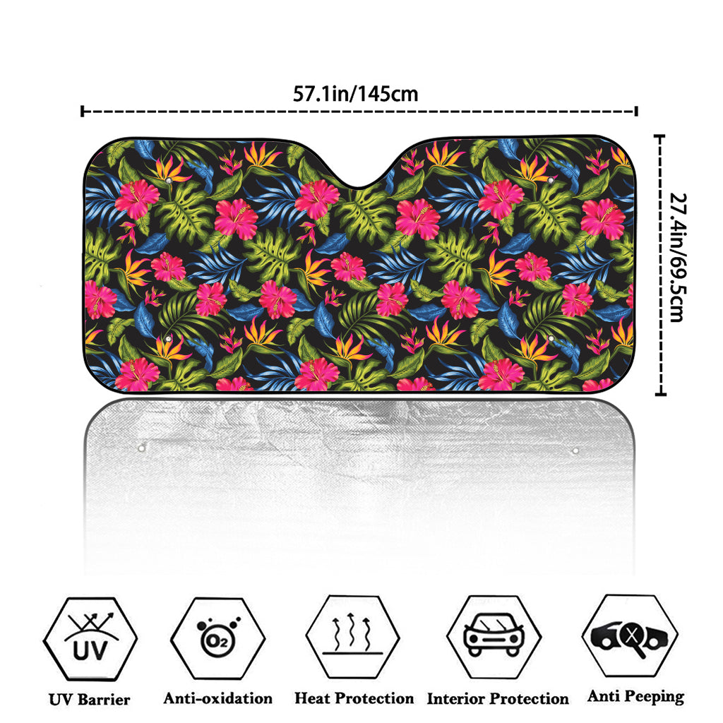 Tropical Bird Of Paradise Pattern Print Car Windshield Sun Shade