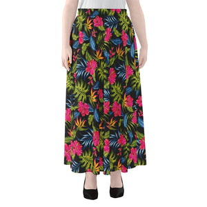 Tropical Bird Of Paradise Pattern Print Chiffon Maxi Skirt