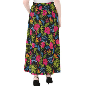 Tropical Bird Of Paradise Pattern Print Chiffon Maxi Skirt