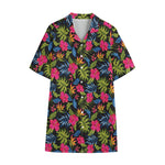 Tropical Bird Of Paradise Pattern Print Cotton Hawaiian Shirt