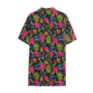 Tropical Bird Of Paradise Pattern Print Cotton Hawaiian Shirt