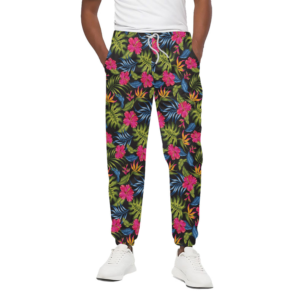 Tropical Bird Of Paradise Pattern Print Cotton Pants