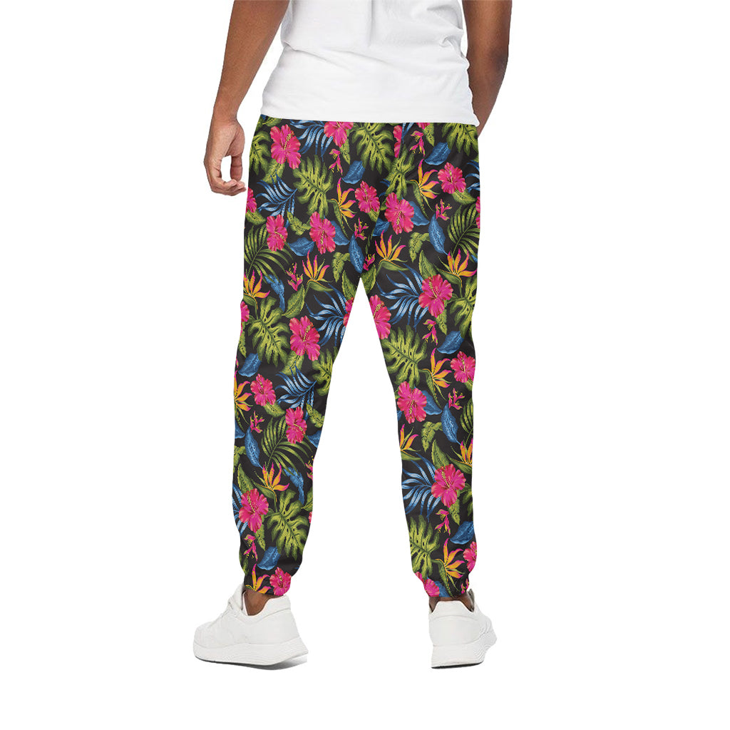 Tropical Bird Of Paradise Pattern Print Cotton Pants