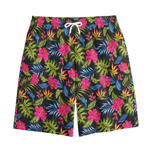 Tropical Bird Of Paradise Pattern Print Cotton Shorts