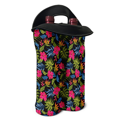Tropical Bird Of Paradise Pattern Print Double Neoprene Wine Tote