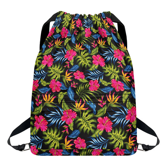Tropical Bird Of Paradise Pattern Print Drawstring Backpack