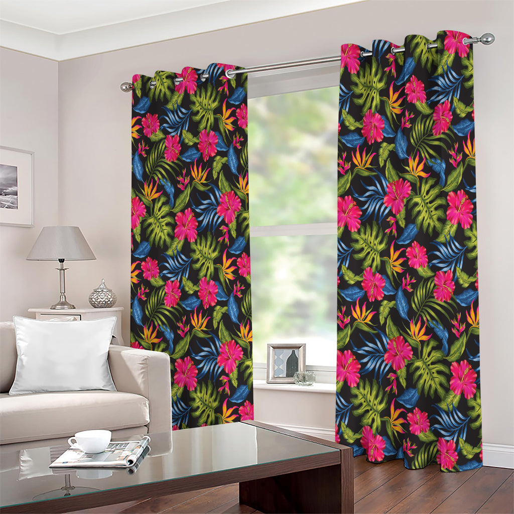 Tropical Bird Of Paradise Pattern Print Extra Wide Grommet Curtains